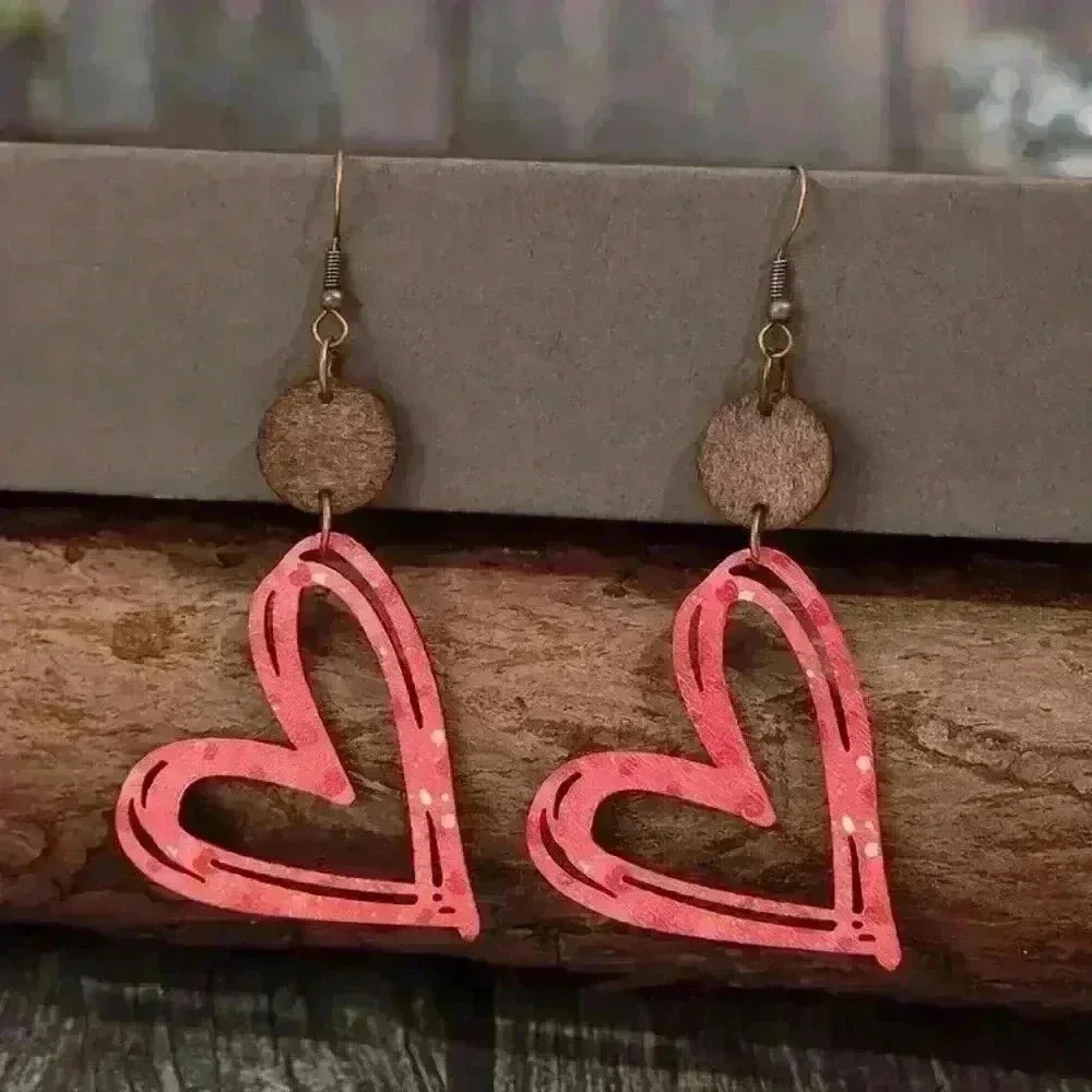 Hollow Red Heart Design Dangle Earrings